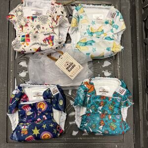 Mama Koala Set of Four Stay-Dry Reusable Cloth Pocket Diapers w/ Liners NEW